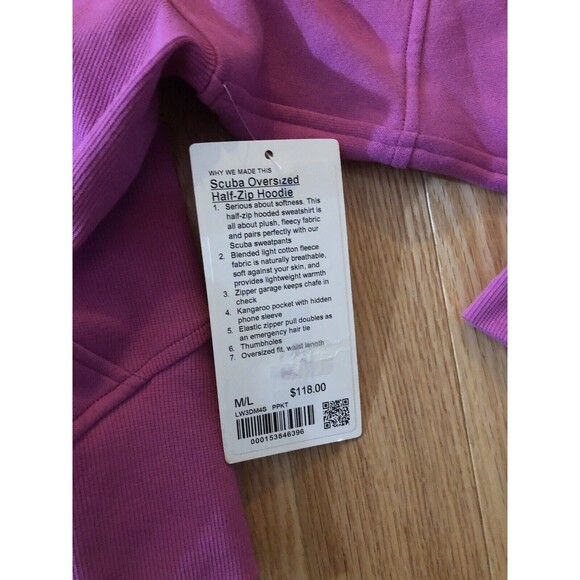 Lululemon Scuba Oversized 1/2 Zip Hoodie Pink Medium Thumbholes NWT - Picture 5 of 10